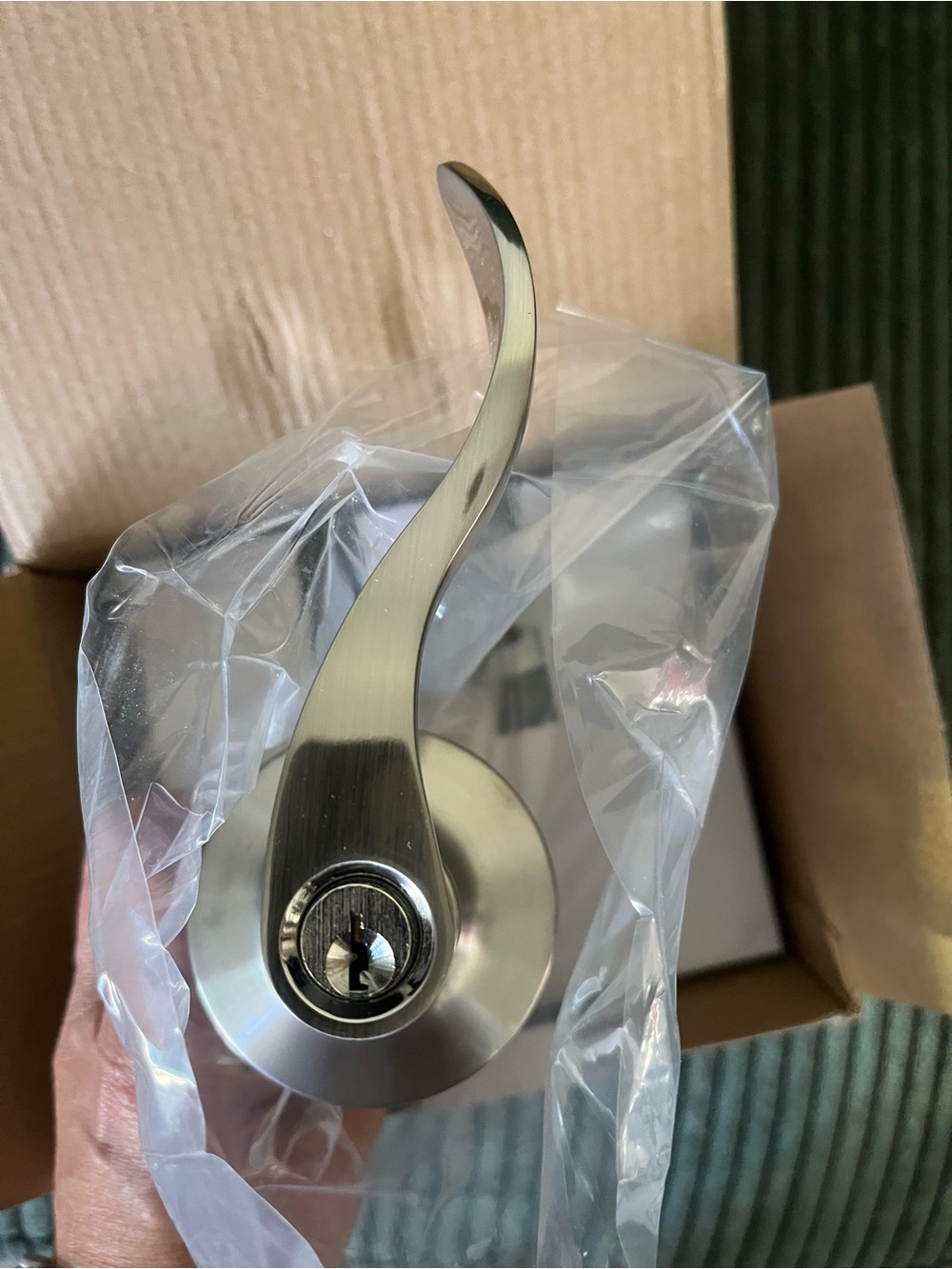 Brushed Nickel Door Lever Handle with Keyed Lock - Silver Henyin